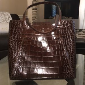 Monsac Croco embossed Leather tote
